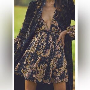 Free People Floral Black Printed Arzel Mini Dress size S